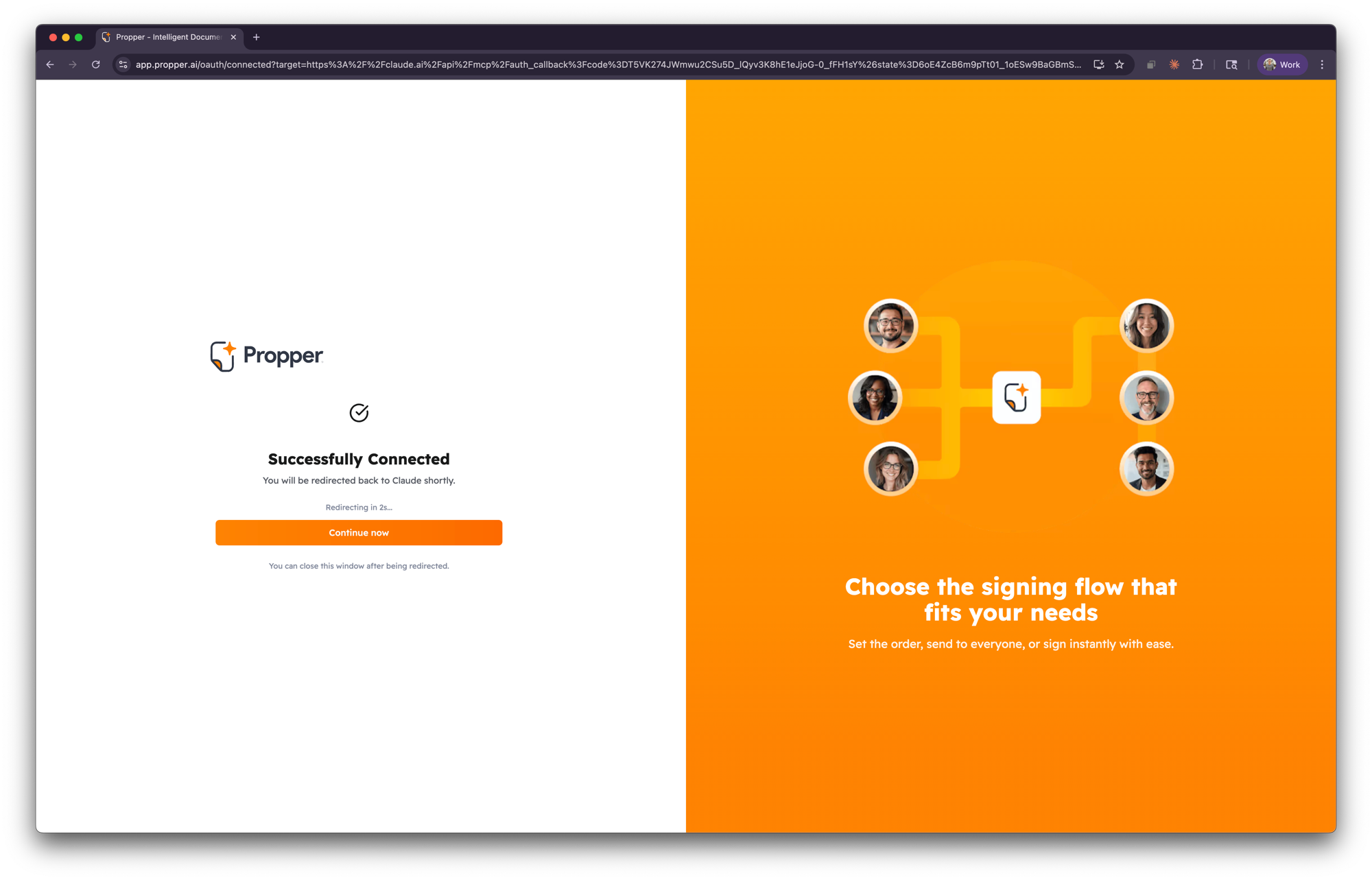 Successfully Connected confirmation page